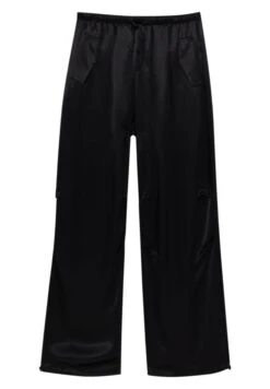 PULL & BEAR Satin Parachute - Broek - Mottled Black -Anna Field 3db3449f4e3b4a4097e53d428c80fef4