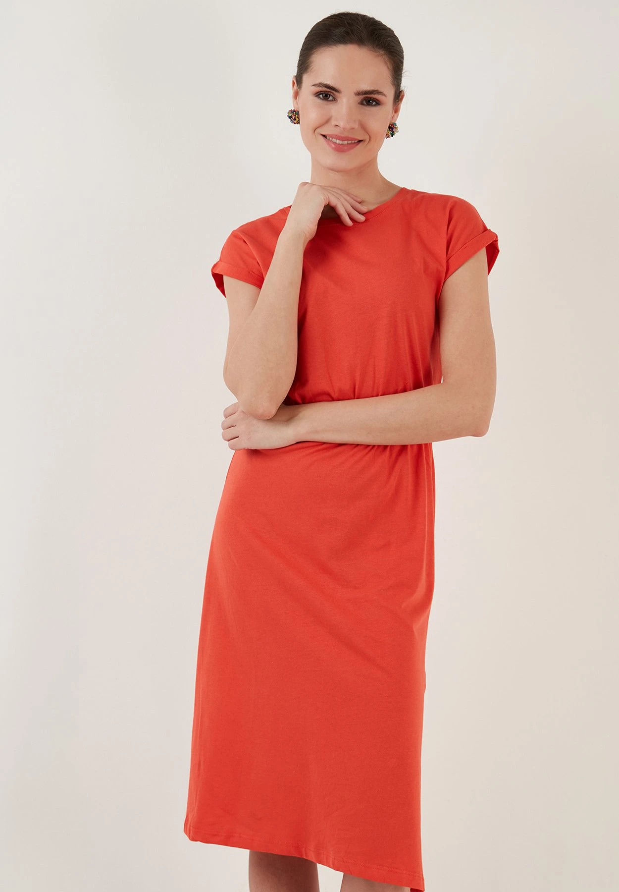 LELA Short Sleeve Midi - Jurk - Brick Red 4 LELA Short Sleeve Midi - Jurk - Brick Red - Afbeelding 4