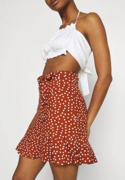 Even&Odd Mini Skirt With Volant - A-Lijn Rok - Brown/White -Anna Field e6976c2221a14df492352e95834f3258